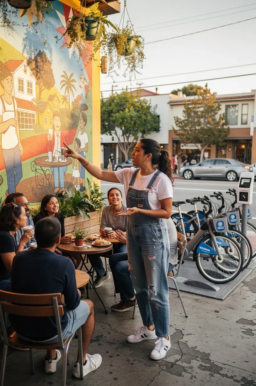 A community garden equipped with automated irrigation systems controlled via mobile devices for sustainable water use.